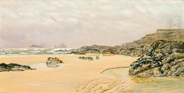 A View Of Treyarnon Bay Oil Painting by John Brett