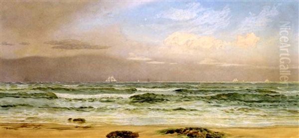 Shipping Off The Coast Oil Painting by John Brett