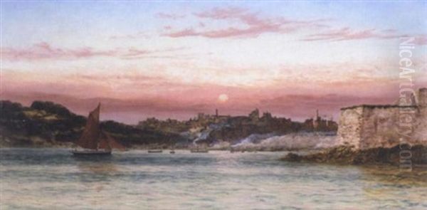 View Of Plymouth Bay Oil Painting by John Brett