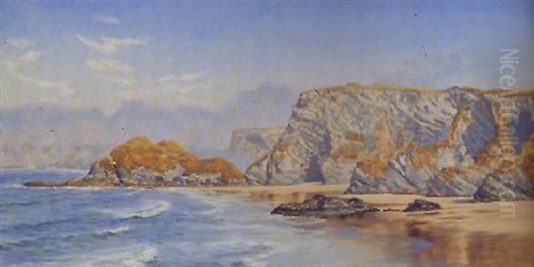 A Coastal Scene (cornwall?) Oil Painting by John Brett