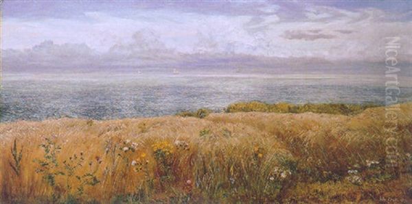 Across The Hayfield To The Sea Oil Painting by John Brett