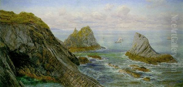 A Coastal Landscape Oil Painting by John Brett