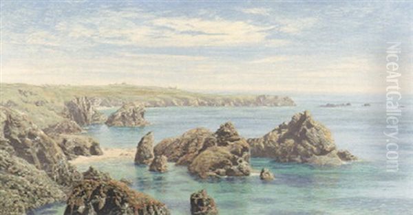 A Rocky Coastline Oil Painting by John Brett