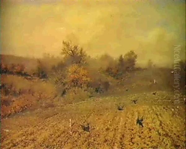 Rooks In A Field Oil Painting by Rosa Brett