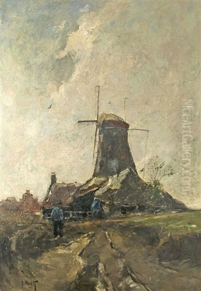 Windmuhle Oil Painting by Julius Bretz