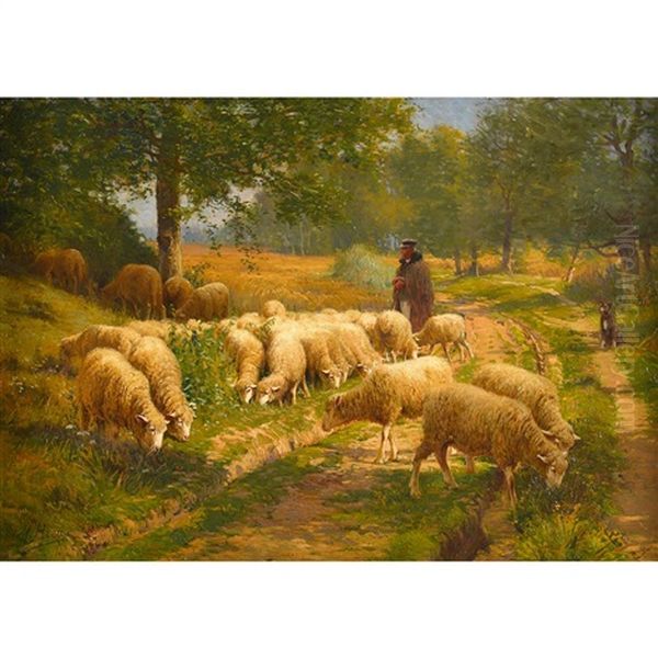 Shepherd And His Flock Oil Painting by Max Breu