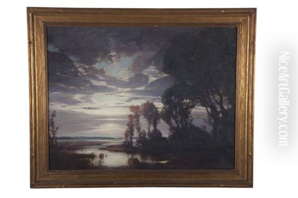 Twilight Over A Lake Oil Painting by Henry Joseph Breuer