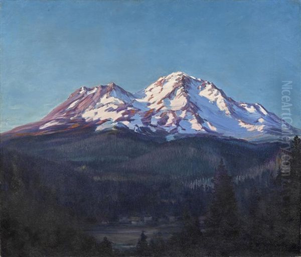 A Sunny Mountain Peak (mt. Shasta) Oil Painting by Henry Joseph Breuer