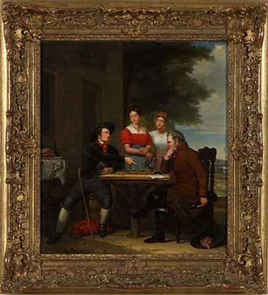 Gesellschaft Beim Damespiel Oil Painting by Hendrik Breukelaar