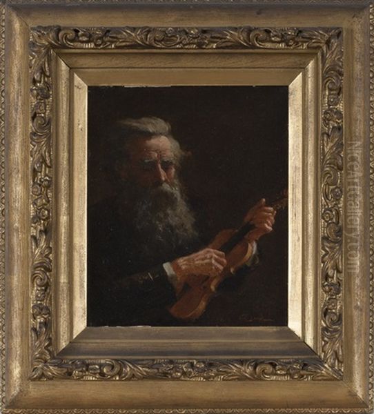 Portrait Of A Bearded Man With Violin Oil Painting by Hugo Breul