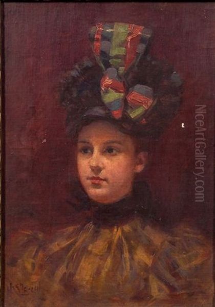 Portrait Of A Woman With A Hat Oil Painting by Hugo Breul