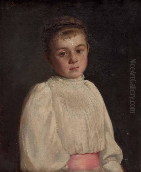 Portrait Eines Madchens In Weis Oil Painting by Konstanze von Breuning