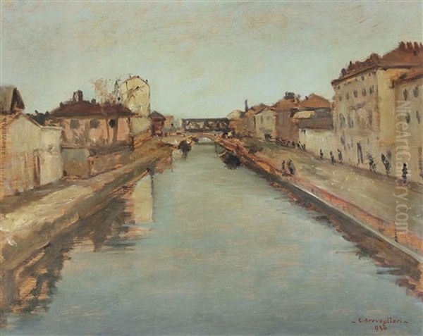 Il Naviglio A S. Cristoforo Oil Painting by Cesare Breveglieri