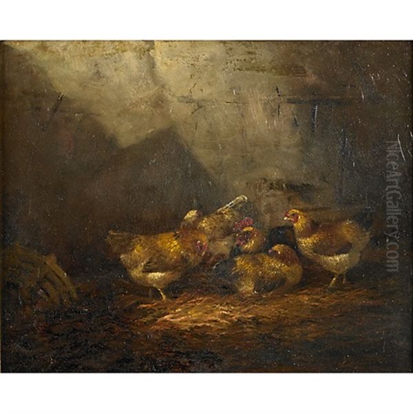 A Rooster And Hens Oil Painting by James Renwick Brevoort