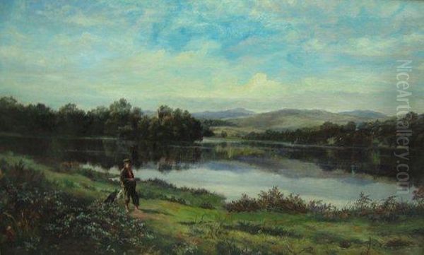 Boy And Dog In A Scottish Landscape Oil Painting by Hugh Allan