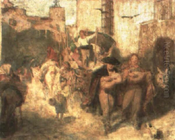 Campesino Andaluces Regresando De La Romeria Oil Painting by Henry Charles Brewer