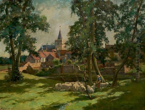 A Fife Village, Possibly Ceres Oil Painting by Hugh Allan