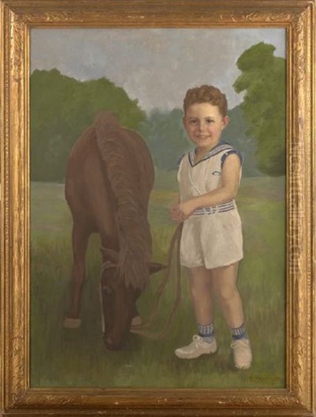 Portrait Of Thomas Davenport Wright, Jr. With A Pony Oil Painting by Nicholas Richard Brewer