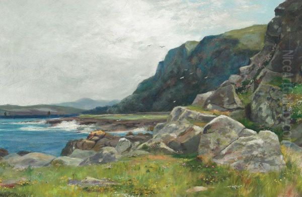 A Rocky Coast Oil Painting by Hugh Allan