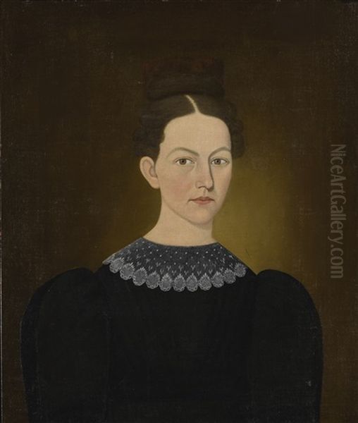 Portrait Of A Dark Haired Lady With Tall Tortoiseshell Comb Oil Painting by John Brewster Jr.