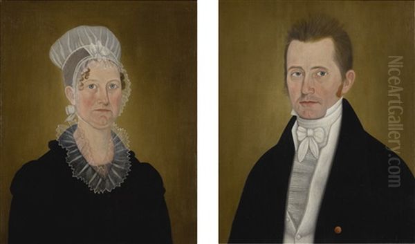 Pair Of Portraits: Lavinia And Dr. James Hall Oil Painting by John Brewster Jr.