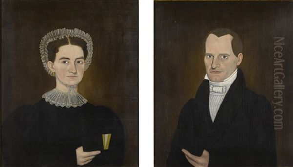 Pair Of Portraits: Matthew And Lucinda Robbin Oil Painting by John Brewster Jr.