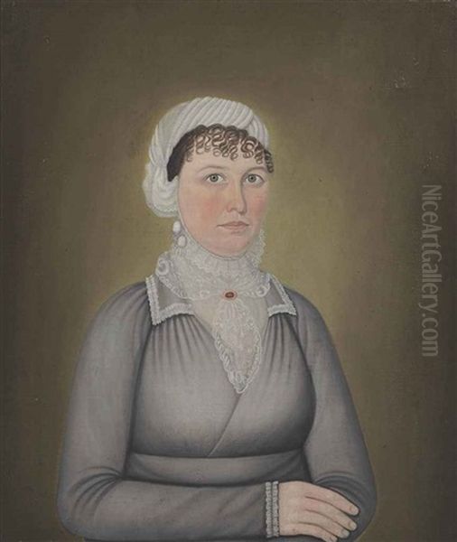 Woman In Gray Dress, Possibly Dated 1814 Oil Painting by John Brewster Jr.