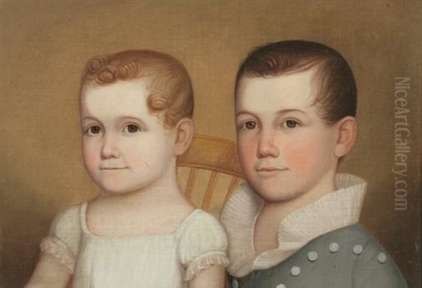 Double Portrait Of Marcia Bowman Winter (b. 1824) And William Drew Winter (b. 1822) Oil Painting by John Brewster Jr.