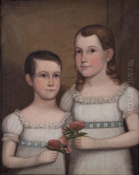 Double Portrait Of Wealthy Jones Winter (b. 1819) And Sarah Marie Winter (b.1817) Oil Painting by John Brewster Jr.