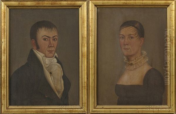 Portrait Of Lydia Singer Newhall (+ Portrait Of Samuel Pratt Newhall; 2 Works) Oil Painting by John Brewster Jr.