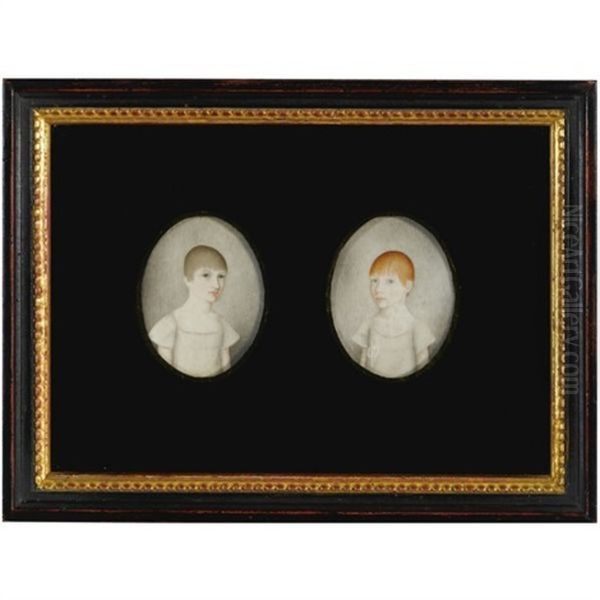 Portraits Of Dark-haired And Red-haired Young Girls (pair) Oil Painting by John Brewster Jr.