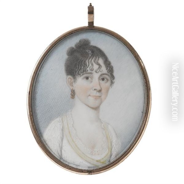 Miniature Portrait Of A Lady With Light Brown Hair Oil Painting by John Brewster Jr.