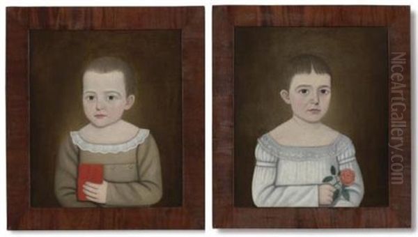 Portrait Of Brother (+ Sister; Pair) Oil Painting by John Brewster Jr.