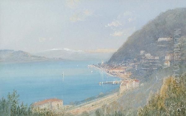 View Of An Italian Lake Oil Painting by Hugh Allan