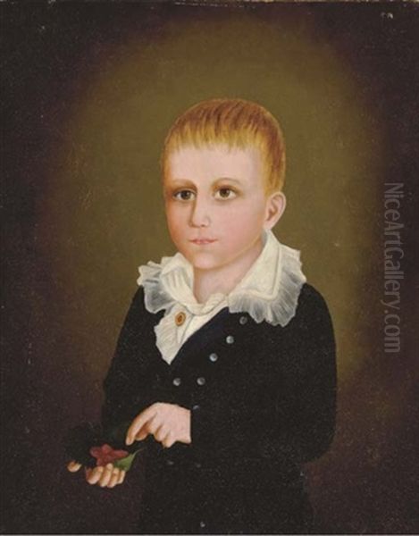 Portrait Of A Boy Holding Berries Oil Painting by John Brewster Jr.