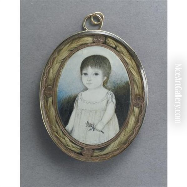 Portrait Of A Young Girl In White Dress Holding A Rose Oil Painting by John Brewster Jr.