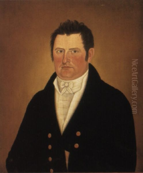 Portrait Of A Man In A Frock Coat With Gold Buttons Oil Painting by John Brewster Jr.