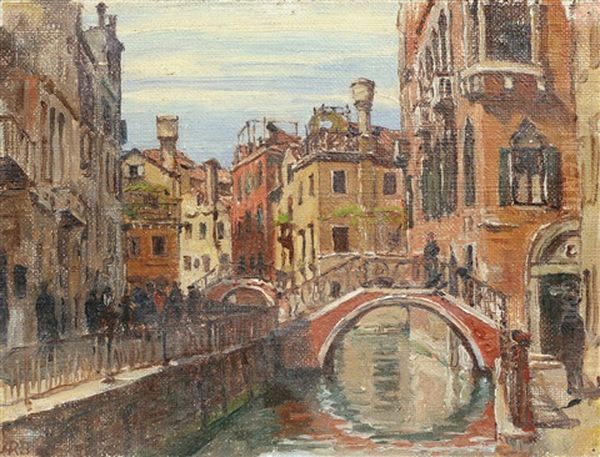 Venetian Canal Scene Oil Painting by Anna Richards Brewster