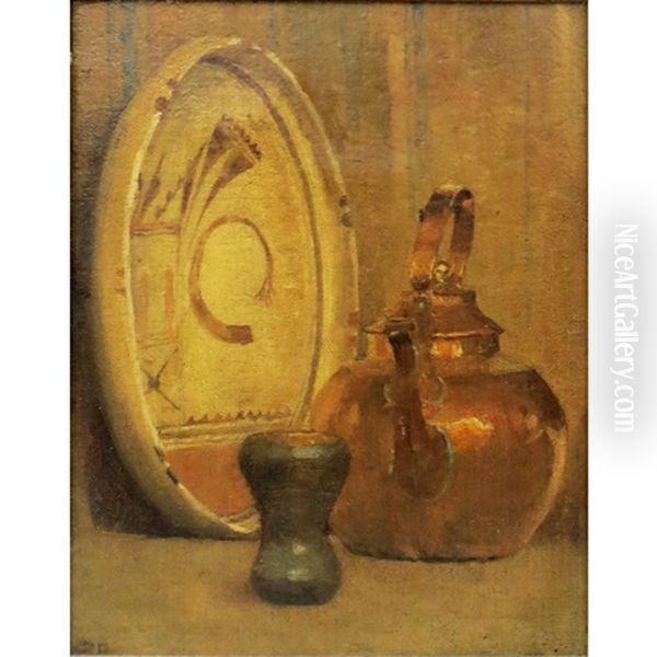 Indian Pottery And Copper Kettle Oil Painting by Anna Richards Brewster