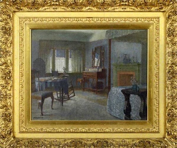 Scene Of A Bedroom Interior Oil Painting by Anna Richards Brewster