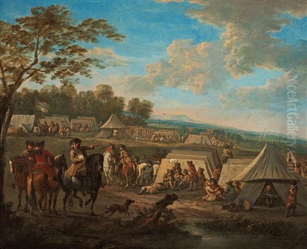 Field Camp With Troops And Horses Oil Painting by Charles Breydel