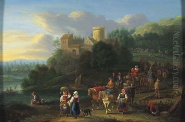 Bewaldete Landschaft Mit Einem Schloss Und Reisenden Oil Painting by Frans Breydel