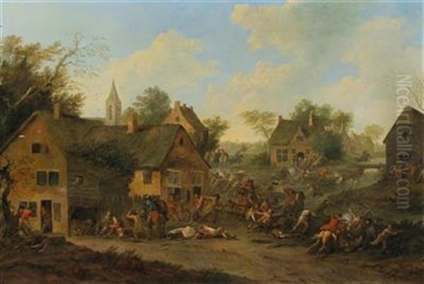 Skirmishers On The Outskirts Of A Town Oil Painting by Karel Breydel