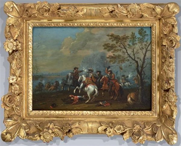 Chocs De Cavaleries (pair) Oil Painting by Karel Breydel