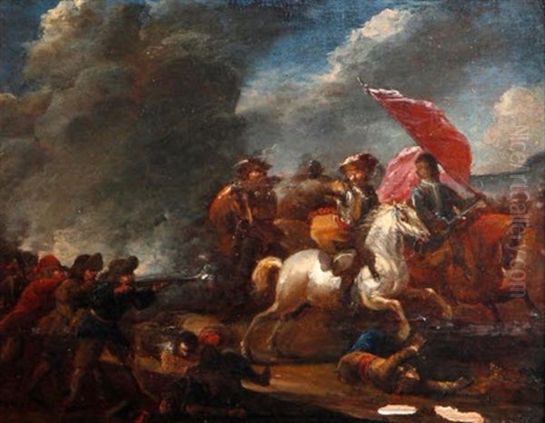 Combat De Cavalerie Et De Fantassins Oil Painting by Karel Breydel