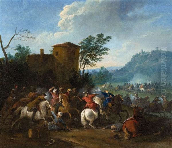 A Battle Scene Oil Painting by Karel Breydel