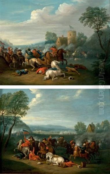 Scene De Bataille (2 Works) Oil Painting by Karel Breydel