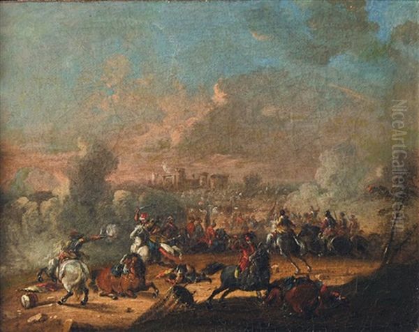 Combat De Cavalerie Pres D'un Fort Oil Painting by Karel Breydel