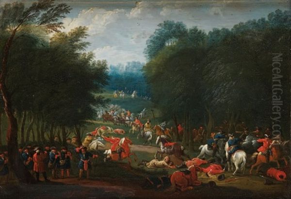 Choc De Cavalerie (+ L'armee Au Repos; Pair) Oil Painting by Karel Breydel