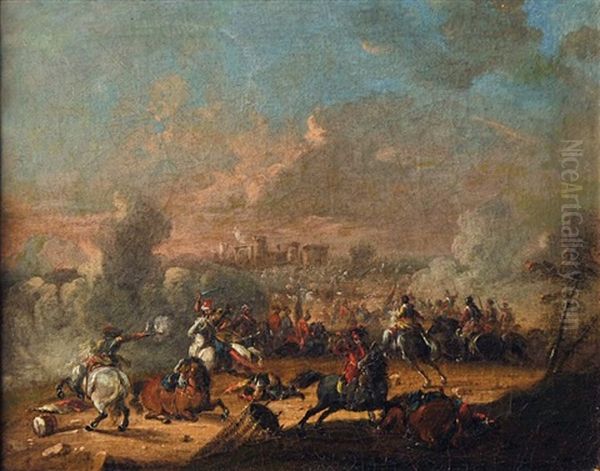 Combat De Cavalerie En Avant D'un Fort Oil Painting by Karel Breydel